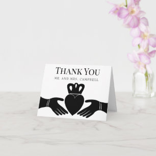 Irish Claddagh Ring Simple Black, White Thank You  Card