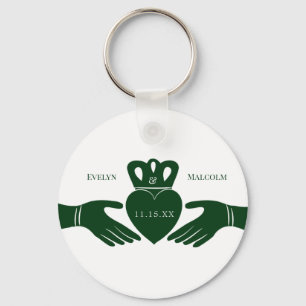 Irish Claddagh Ring Simple Graphic Green Wedding Key Ring