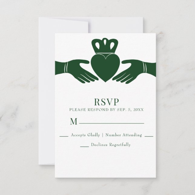 Irish Claddagh Ring Simple Graphic Green Wedding RSVP Card (Front)