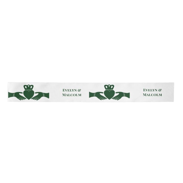 Irish Claddagh Ring Simple Graphic Green Wedding Satin Ribbon (Front)