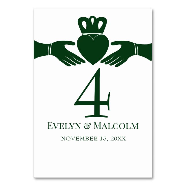 Irish Claddagh Ring Simple Graphic Green Wedding Table Number (Front)