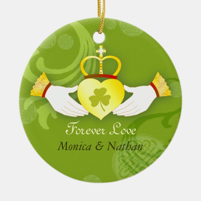 Irish Claddagh Ring Wedding Newlyweds Photo Ceramic Tree Decoration (Front)