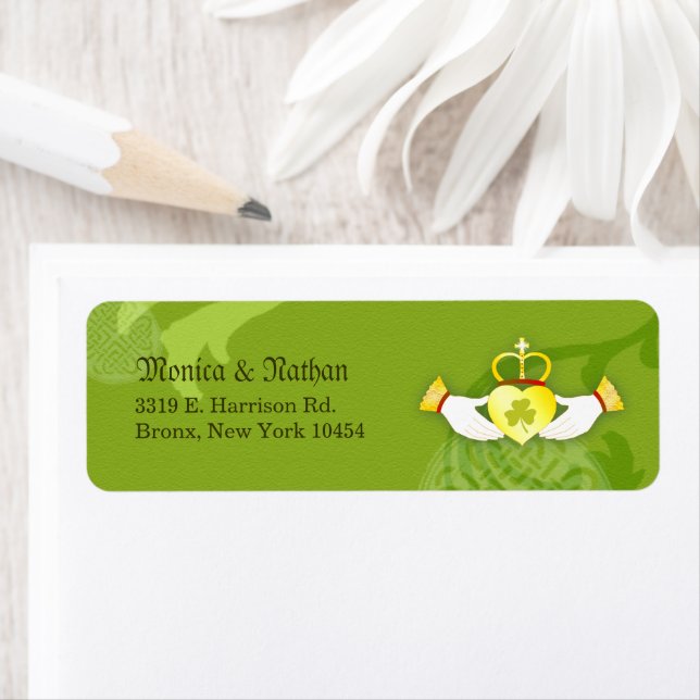 Irish Claddagh Ring Wedding Return Address Label (Insitu)