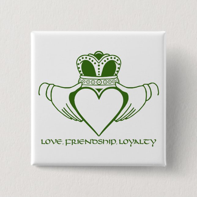 Irish Claddagh symbol pin or button (Front)