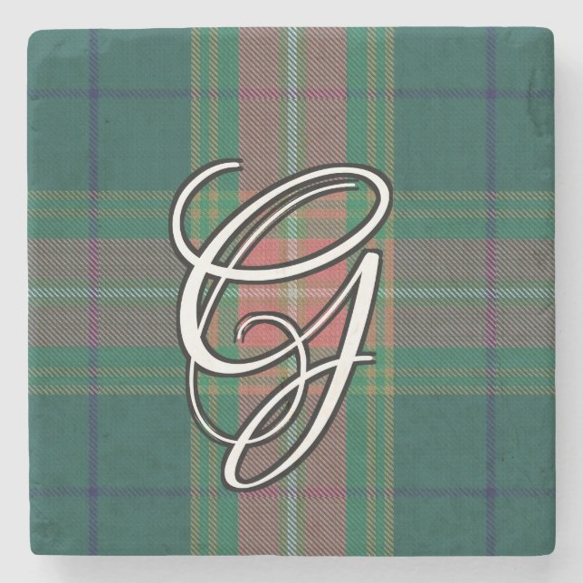 Irish Clan Gallagher Tartan Custom Monogram Stone Coaster (Front)