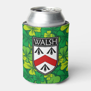 Irish - Clan Walsh Crest & Shamrock Can Cooler