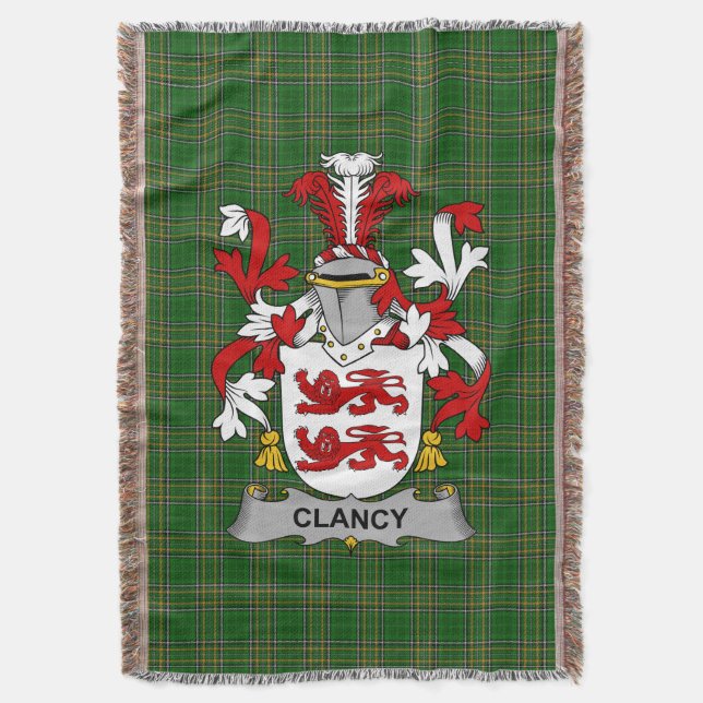  Irish Clancy or McClancy Coat of Arms Family Cres Throw Blanket (Front Vertical)