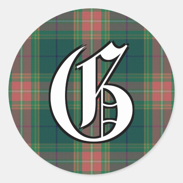 Irish Classic Clan Gallagher Tartan Monogram Classic Round Sticker (Front)
