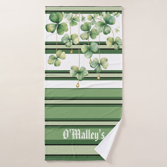 Irish Clover and Green Stripes for St Paddy's Day Bath Towel Set (Bath Towel)