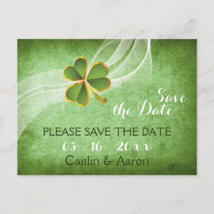 Irish clover and veil green wedding Save the Date Announcement Postcard