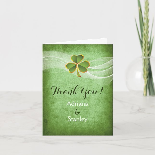 Irish clover and veil wedding Thank you photo Card (Front)