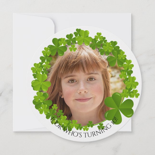 Irish Clover Frame Photo Round Invitation (Front)
