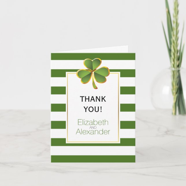 Irish clover green white stripes wedding Thank You Card (Front)