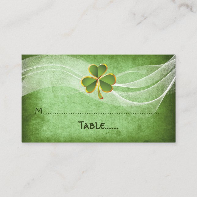 Irish clover & veil green Irish wedding place card (Front)