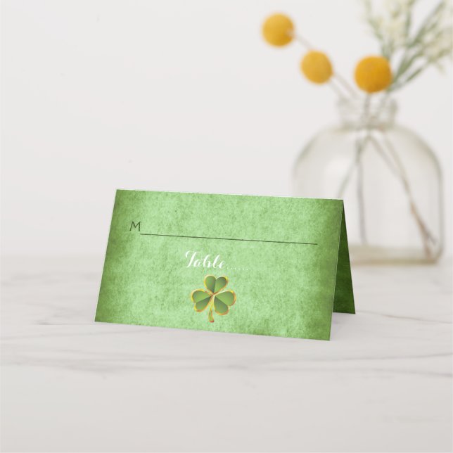 Irish clover & veil wedding folded escort card (Front)