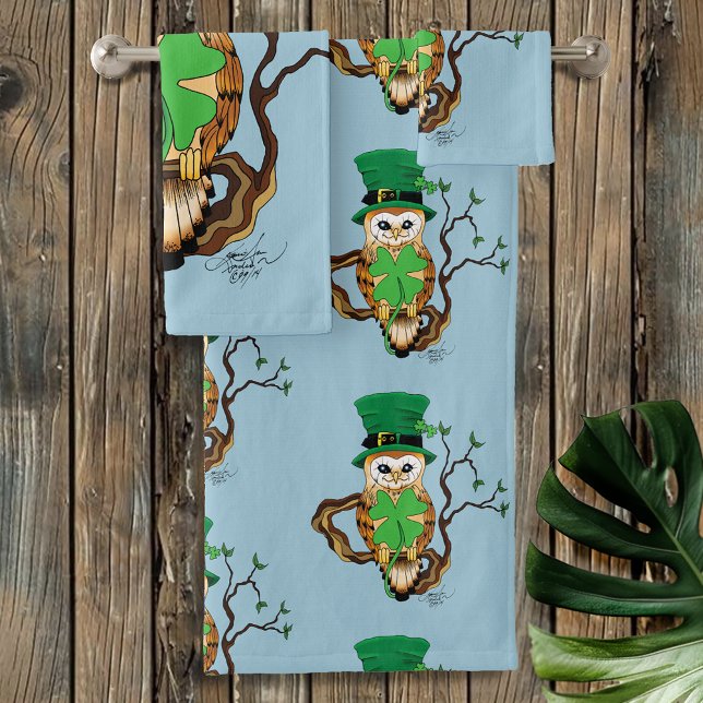 Irish Clovers Owl Green Bath Towel Set (Creator Uploaded)