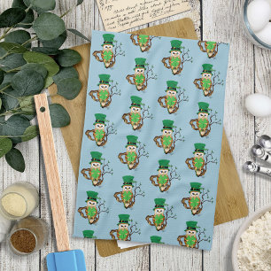 Irish Clovers Owl Green Tea Towel