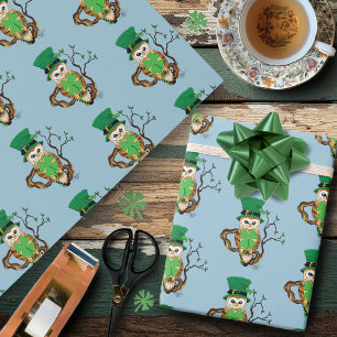 Irish Clovers Owl Green Wrapping Paper