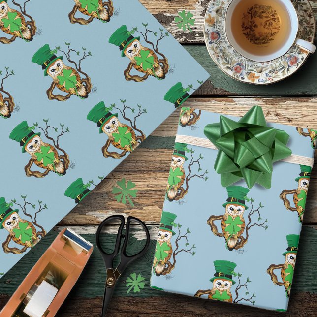 Irish Clovers Owl Green Wrapping Paper (Creator Uploaded)