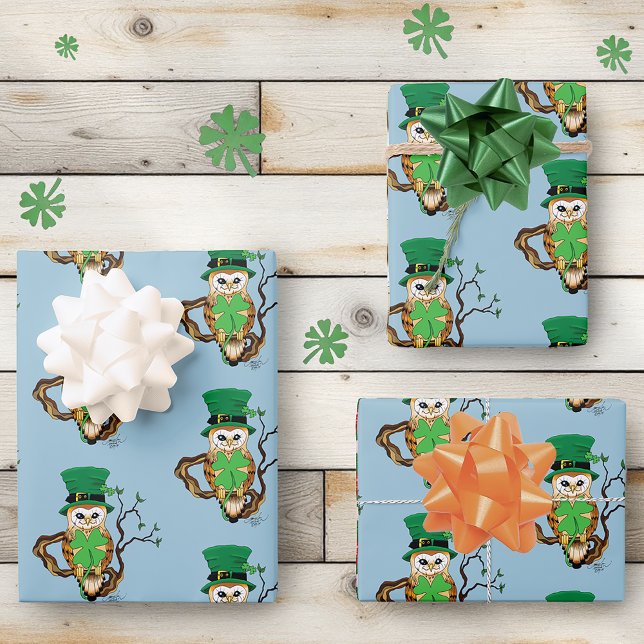 Irish Clovers Owl Green Wrapping Paper Sheet (Creator Uploaded)