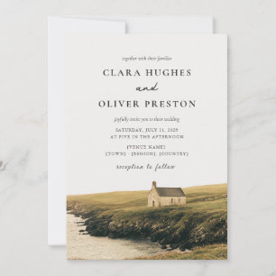 Irish Coast Stone Chapel Clifftop Meadow Wedding Invitation