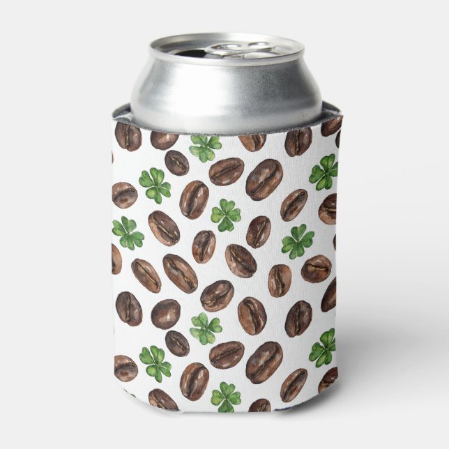Irish Coffee Beans and Shamrocks Funny Design Can Cooler (Can Front)