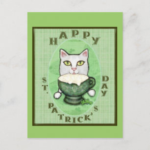 Irish Coffee Cat, St. Patrick's Day Postcard