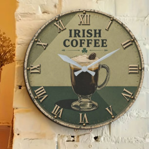 Irish Coffee Celtic Pub Decor  Large Clock