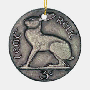 Irish Coin Christmas Ornament, Nollaig Shona Duit. Ceramic Ornament
