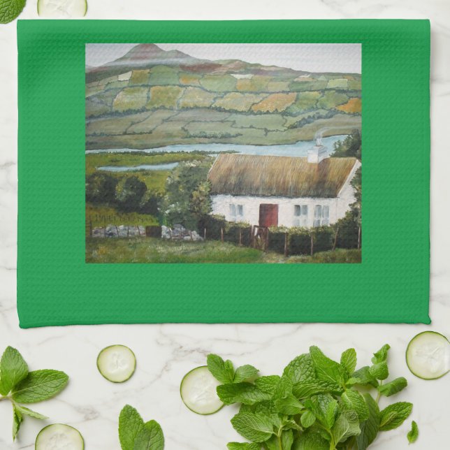 Irish Cottage Landscape Tea Towel (Folded)