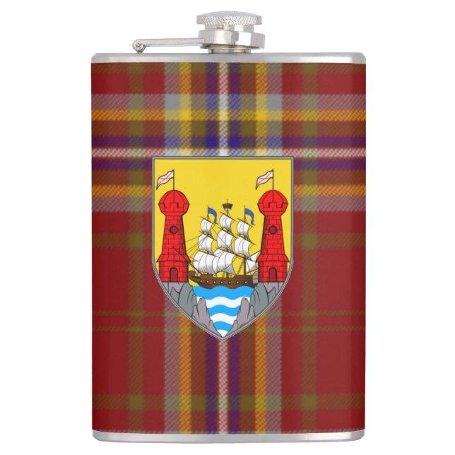 Irish County Cork Tartan & Crest Hip Flask (Front)