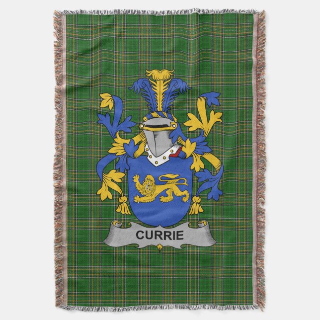 Irish Currie or O_Currie Coat of Arms Family Cres Throw Blanket (Front Vertical)