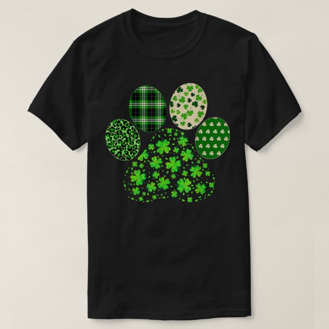 Irish Cute Dog Paw Clovers St Patrick's Day Lucky  T-Shirt (Design Front)