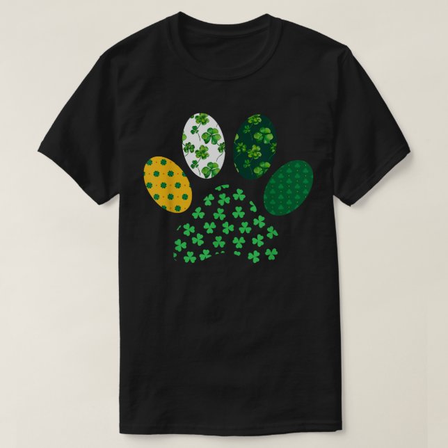 Irish Cute Dog Paw Clovers St Patrick's Day Lucky  T-Shirt (Design Front)