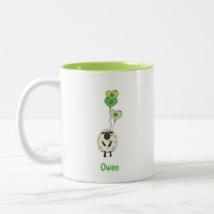 Irish Cute Sheep with Shamrock Balloons Two-Tone Coffee Mug