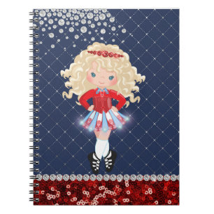 Irish Dance Blonde Girl Soft Shoe Blue, Red Notebook