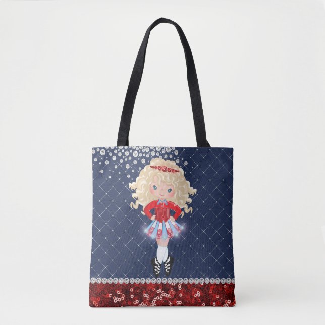 Irish Dance Blonde Girl Soft Shoe Blue, Red Tote Bag (Front)