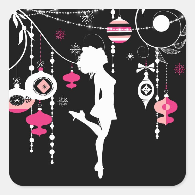 Irish Dance Christmas Ornaments Pink and Black Square Sticker (Front)