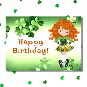 Irish Dance Green Shamrocks & Clovers Birthday Card