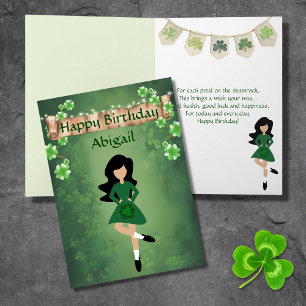 Irish Dance Shamrock Wishes Black Hair Birthday  Card