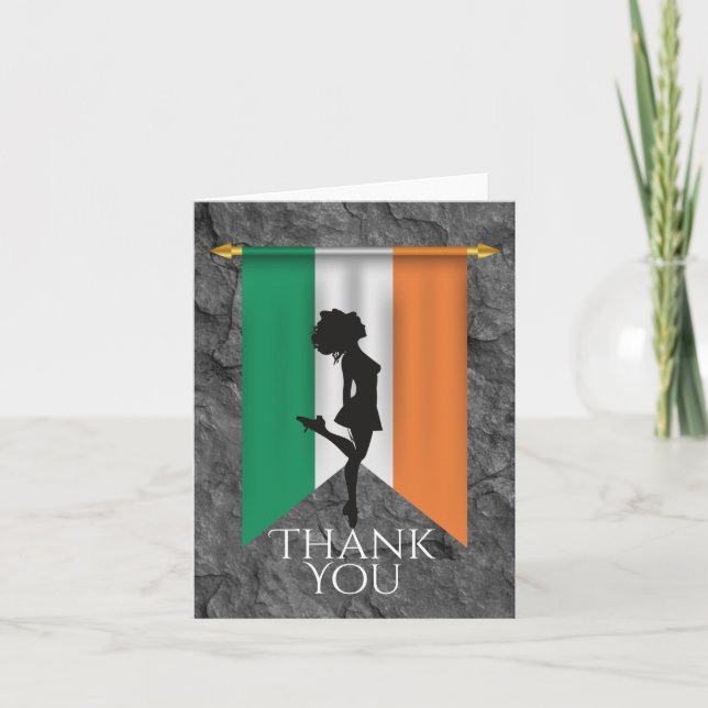 Irish Dancer and Flag of Ireland Hard Shoe Dance Thank You Card (Front)
