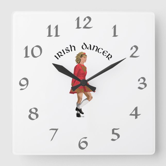 Irish Dancer Blonde in Red Square Wall Clock (Front)
