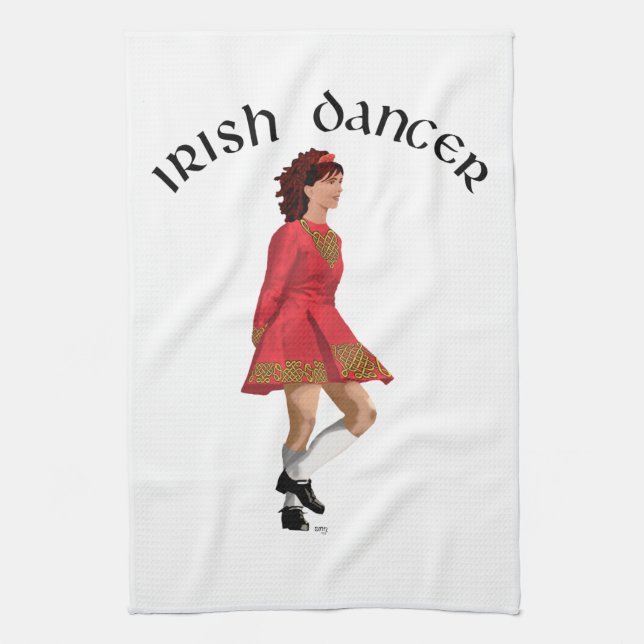 Irish Dancer Brunette in Red Tea Towel (Vertical)