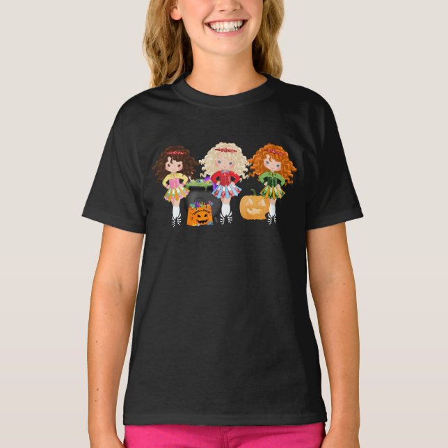 Irish Dancer Girls Happy Halloween Dance T-Shirt (Front)
