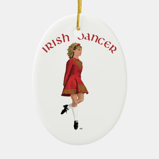 Irish Dancer in Red Ceramic Tree Decoration (Front)