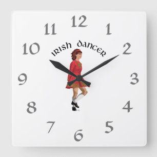 Irish Dancer in Red Square Wall Clock