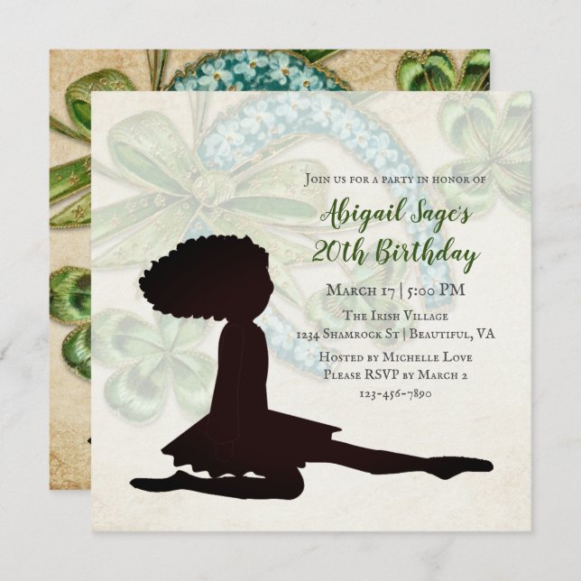 Irish Dancer, Shamrock and Horseshoe Birthday Invi Invitation (Front/Back)