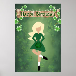 Irish Dancer with Blonde Hair Happy Birthday Dance Poster
