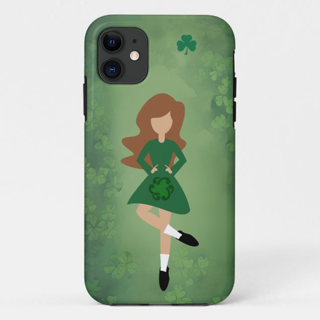 Irish Dancer with Brown Hair | Green Clovers Dance Case-Mate iPhone Case (Back)