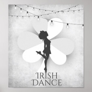 Irish Dancer with Clover and String Lights Dance Poster
